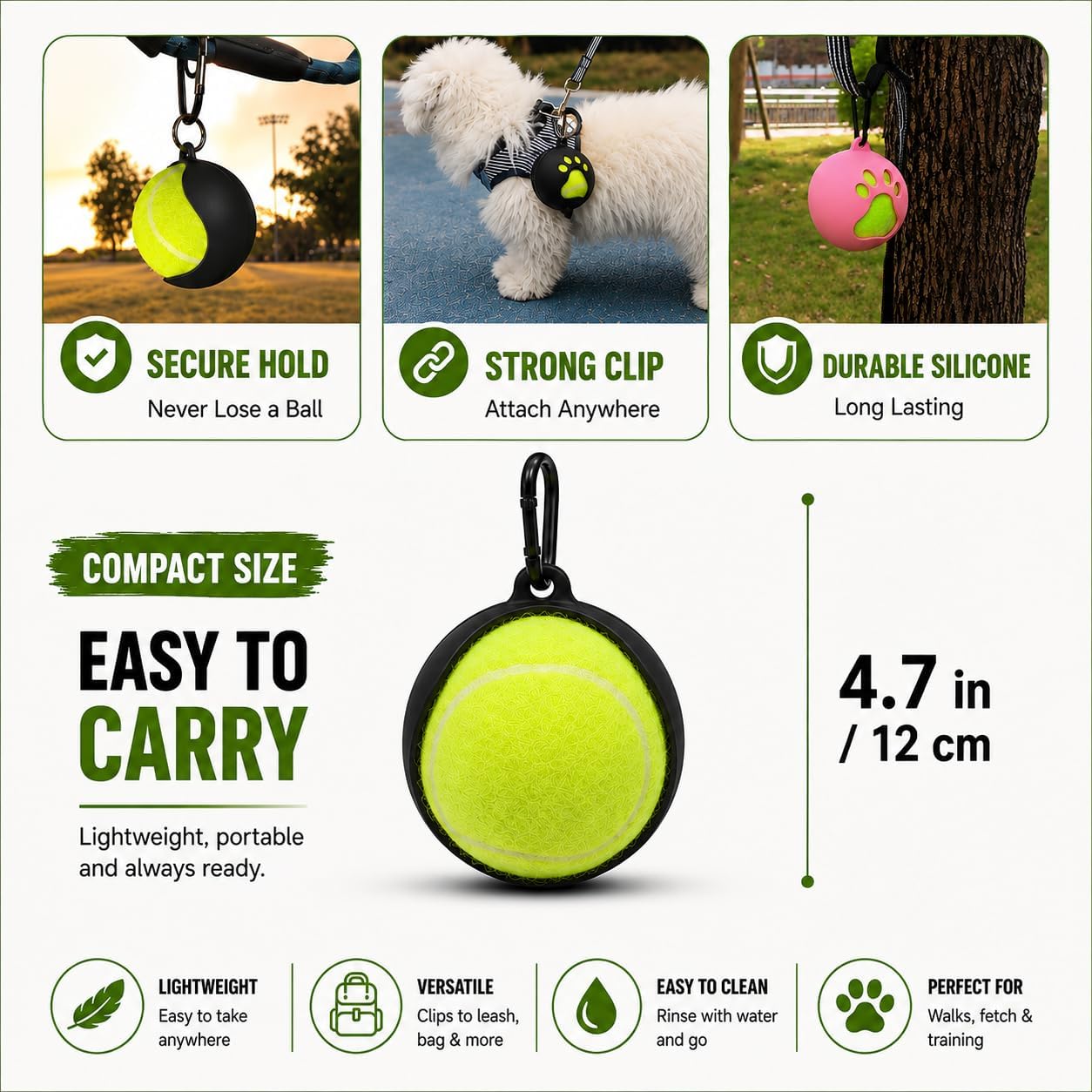 Dog Tennis Ball Holder Accessory - Leash Attachment, Lightweight Silicone for Convenient and Fun Playtime - Fits Standard Tennis Ball Size (Black) image 3