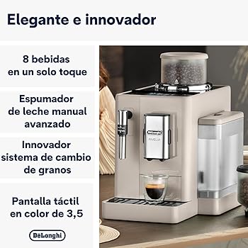 De'Longhi Rivelia EXAM440.35.BG, Cafetera Superautomática con Espumador de Leche Manual, Tamaño Compacto, 8 Recetas, Pantalla Táctil a Color, Beige Arena4
