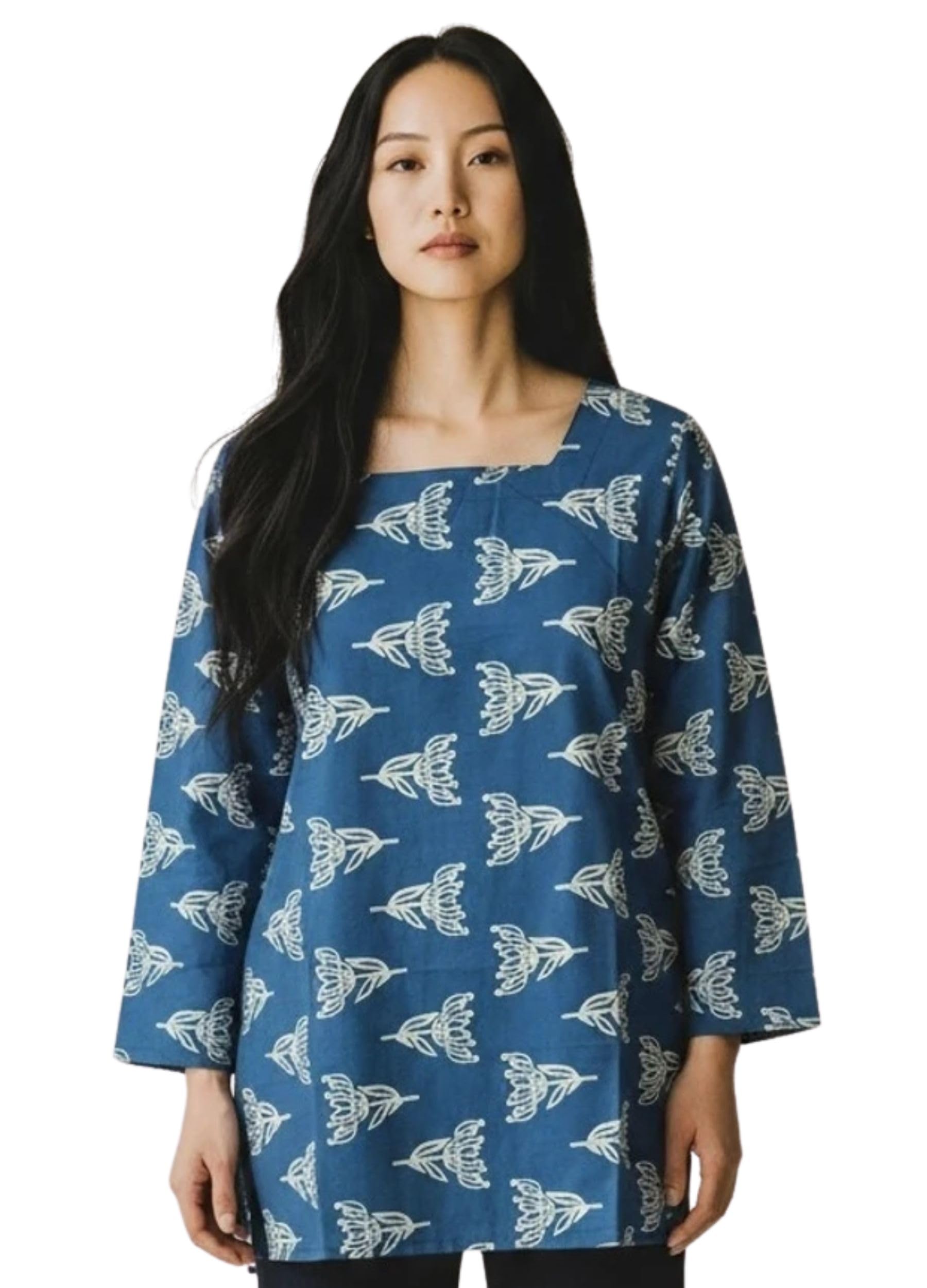 urbanaaris through Women's Cotton Square Neck 3/4 Sleeves Straight Fit Short Kurti for Casual Wear-picture-49