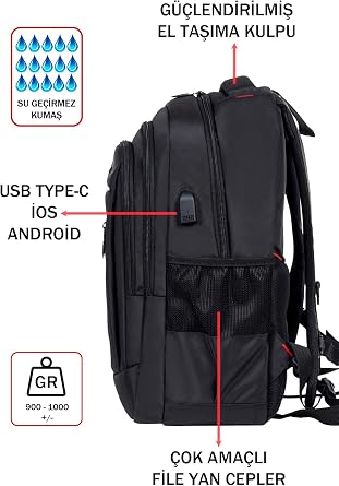 Dada 05 Laptop Dizüstü Bilgisayar Çantası 14-15,6 inç Ortaokul Lise Üniversite Okul Çantası Unisex Gündelik Kadın Erkek Sırt Çantası Usb Type-C Aparat Darbe Emici Koruma Su Geçirmez Kumaş