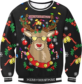 BesserBay Unisex Kids Ugly Christmas Sweater 3D Graphic Funny Long Sleeve Holiday Pullover Sweatshirt 4-14 Years
