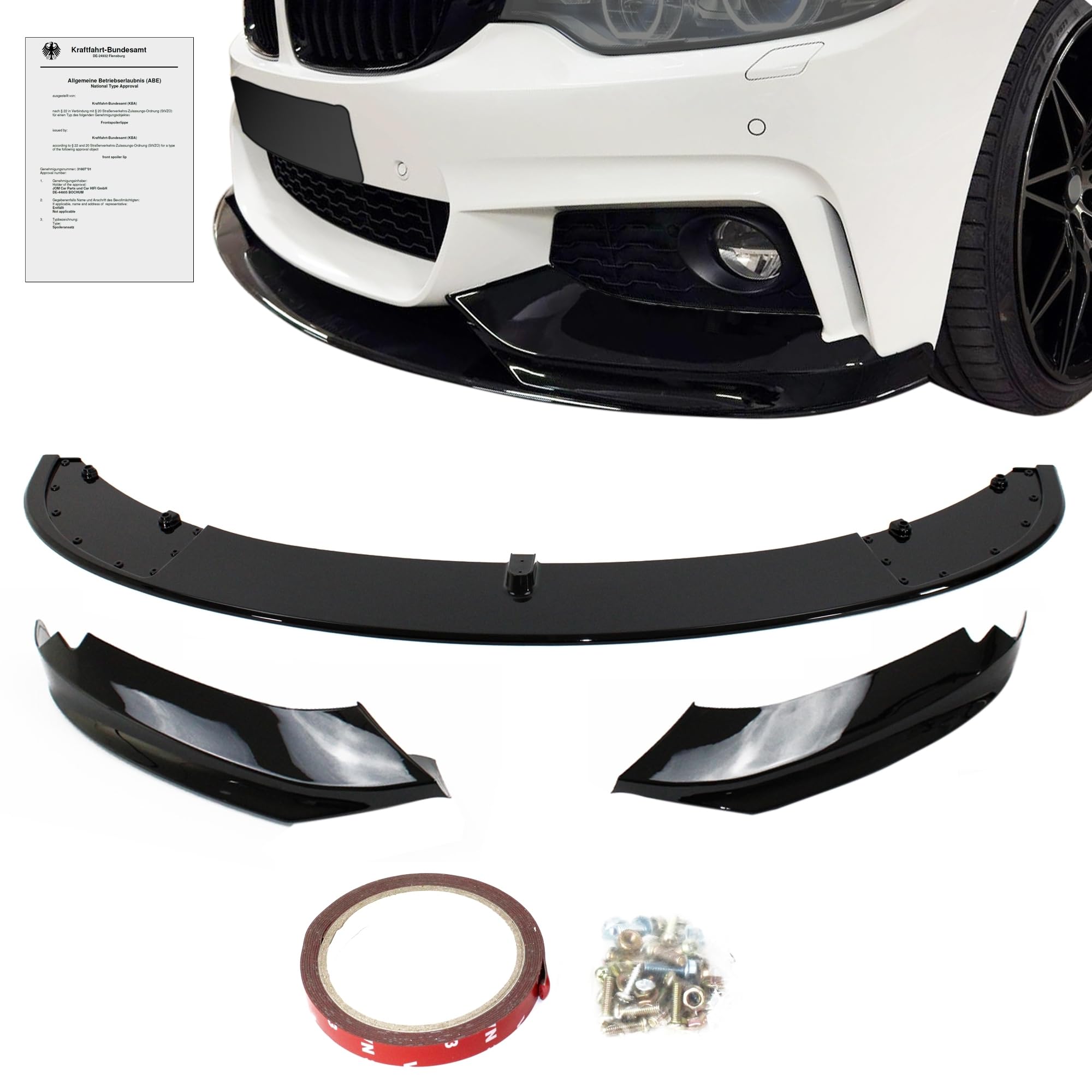 JOM 5111412-2JOM Frontspoiler Ansatz Lippe Stossstange Sport Performance +ABE+schwarz glänzend 3-teilig, passend für F32