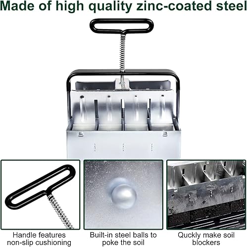 Miniatura 3 de Top Hill Fabricante de bloques de suelo mejorado, bloqueador de semillas de mano de 8 x 2 pulgadas con mango de agarre cómodo, mini herramienta de