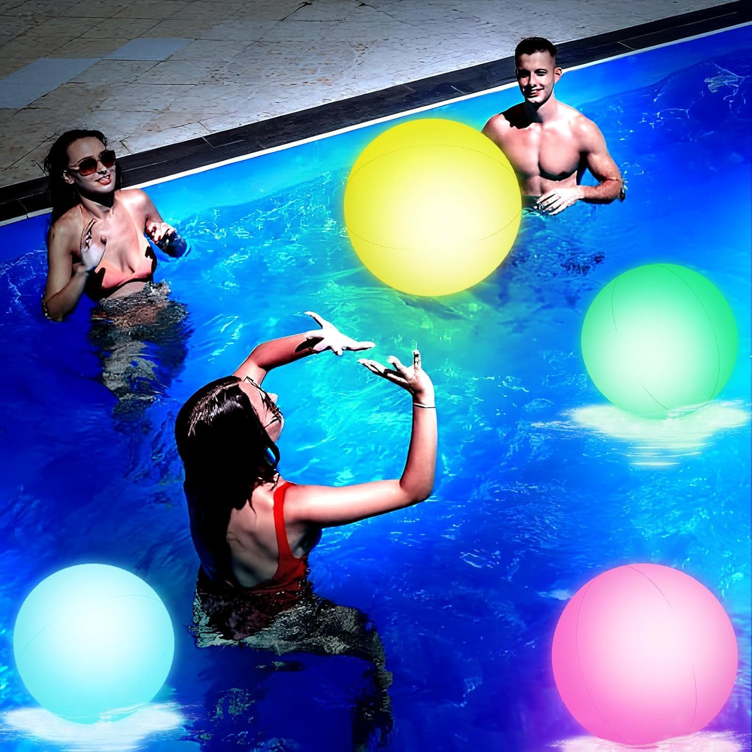 2PCS Light Up Beach Balls, 16" LED Pool Ball with Remote Control Glow for Summer Parties Pool Decorations