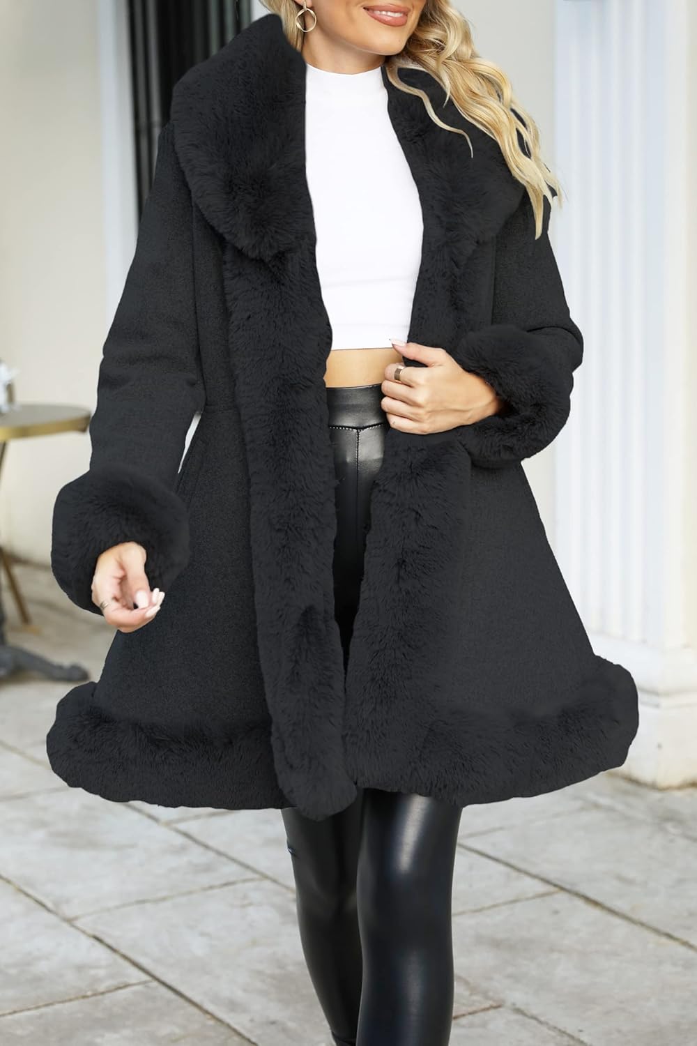 Bellivera Women's Wool Pea Coat Faux Fur Jacket Winter Warm Parka Overcoat with Belt - Image 6