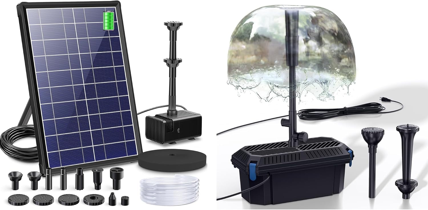 Biling 8W Solar Fountain Pump & Pond Filter with Fountain Pump Kits, for Garden Pond, Fish Tank, Water Feature