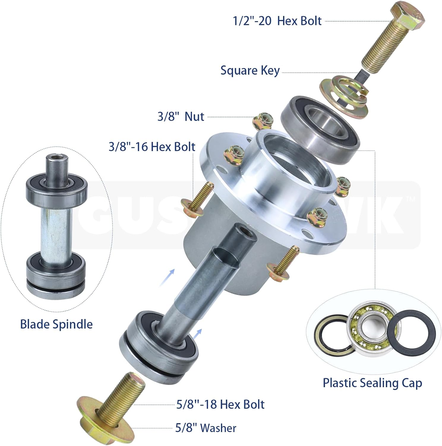 037-2000-00 Spindle Assembly with 033-4890-00 Deck Pulley Replaces Bad Boy Mower Parts 037-2000-00, 037-2050-00, 15215 for Bad Boy MZ & MZ Magnum 54", ZT Avenger 54" Decks