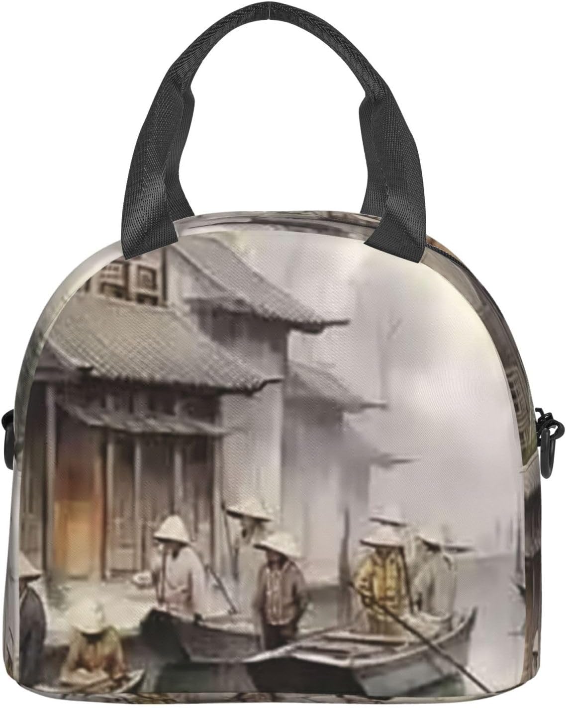 chinese painting Print Reusable Lunch Bag Insulated Lunch Boxes for Office Work Picnic Tote Bag Adjustable