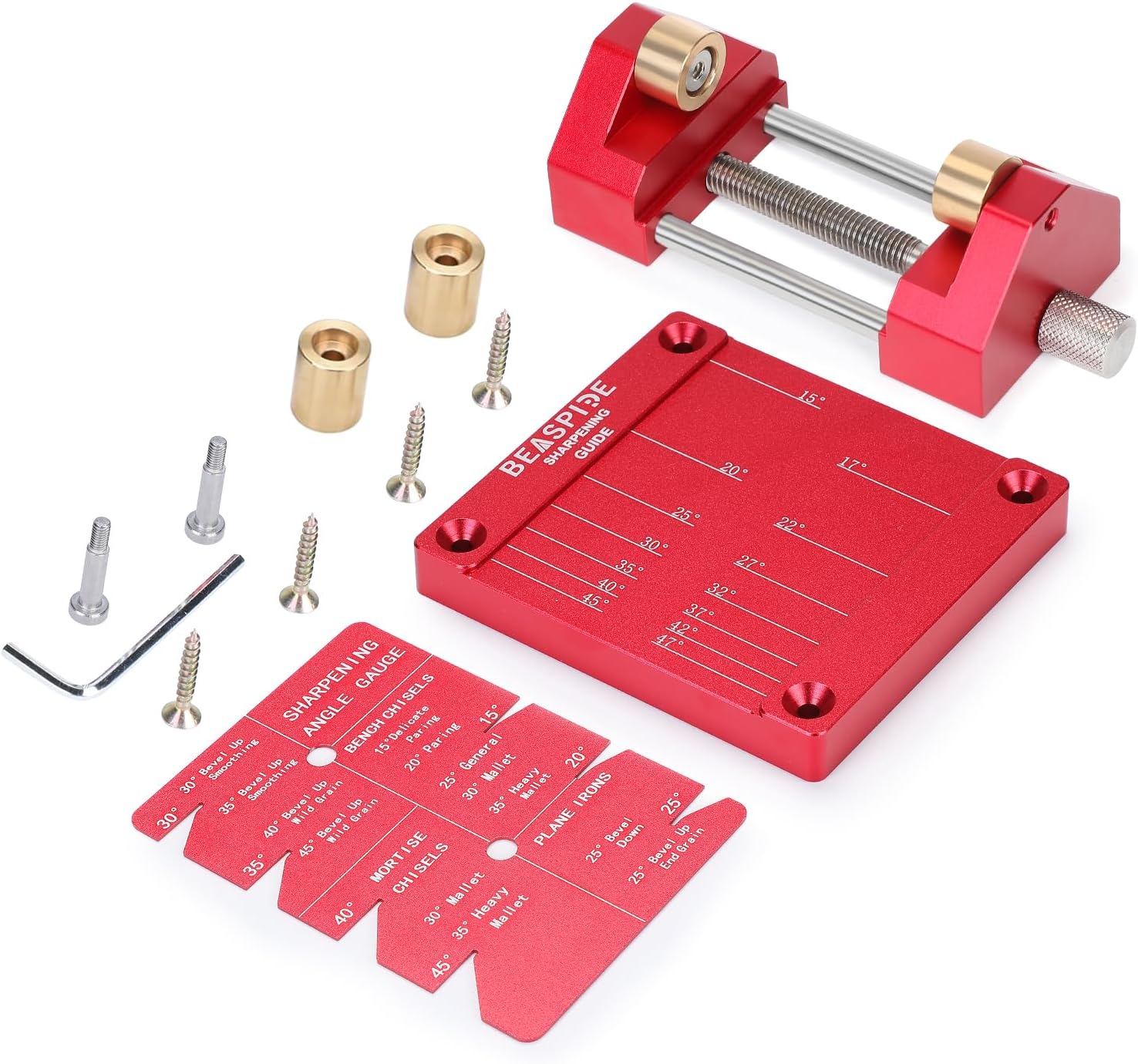 Beaspire Honing Guide System Chisel Sharpening Kit for Woodworking Chisels, Sharpening Holder Trainer Angle Fixture Kit with Dual Roller for 5/32"-3" Chisel Sharpening Jig Holder Guide Red