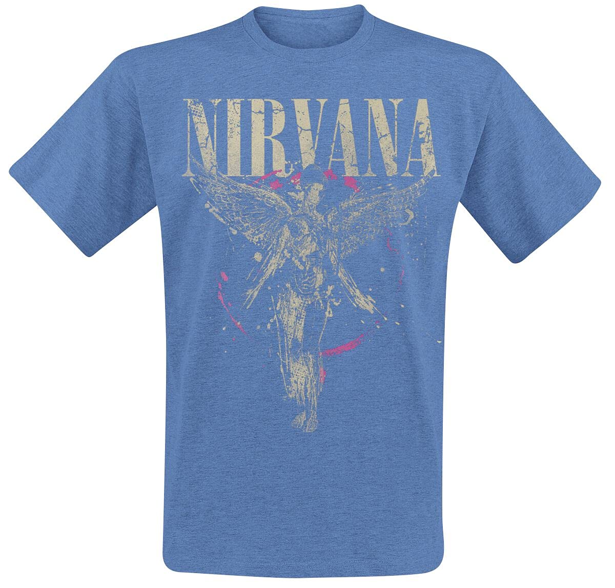Nirvana in Utero Homme T-Shirt Manches Courtes Bleu chiné - Les Beatles, Paul McCartney, John Lennon, RIngo Starr, George Harrison Nirvana in Utero Homme T-Shirt Manches Courtes Bleu chiné