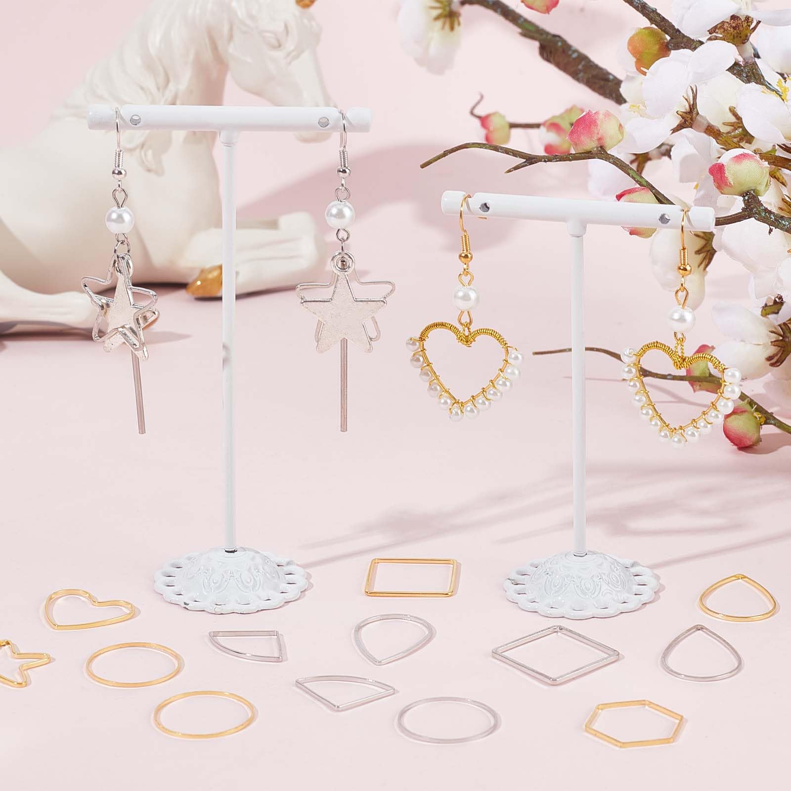 CREATCABIN 40 Pezzi Connettori A Barra Per Gioielli - Ottone Placcato Oro 18k - 2 Fori - Astine Rettangolari Per Orecchini, Bracciali, Collane