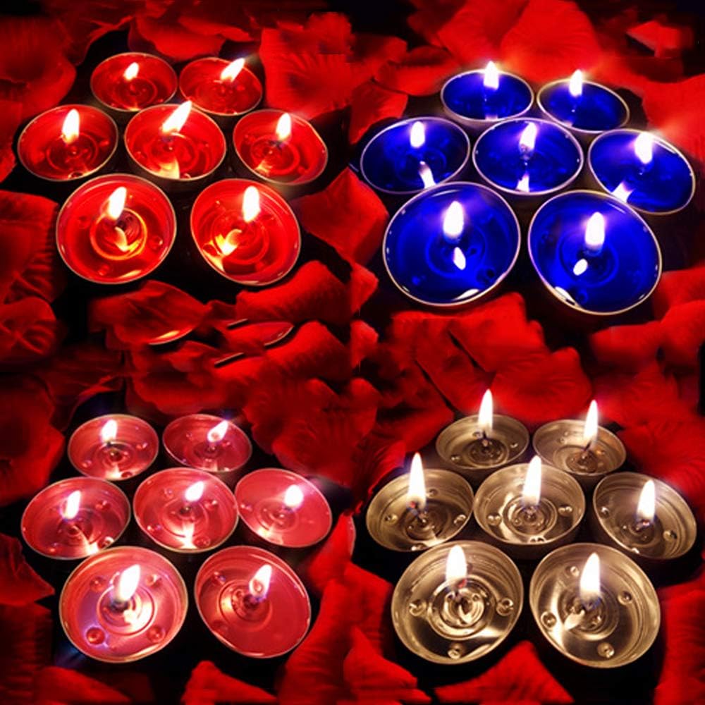 Tea Lights Candles, 50 Pack Colorful Tealights Paraffin Pressed Wax About 2 Hours Burn Time for Travel, Centerpiece, Decorative, Gifts, Happy Birthday, New Year (Red)