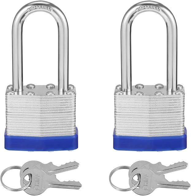 Smilcloud 2 Pack Padlocks with Keys, Long Shackle Padlocks Heavy Duty Key Padlock Weatherproof Locks for Storage Units, Gym Locker, Shed, Garage, Fence