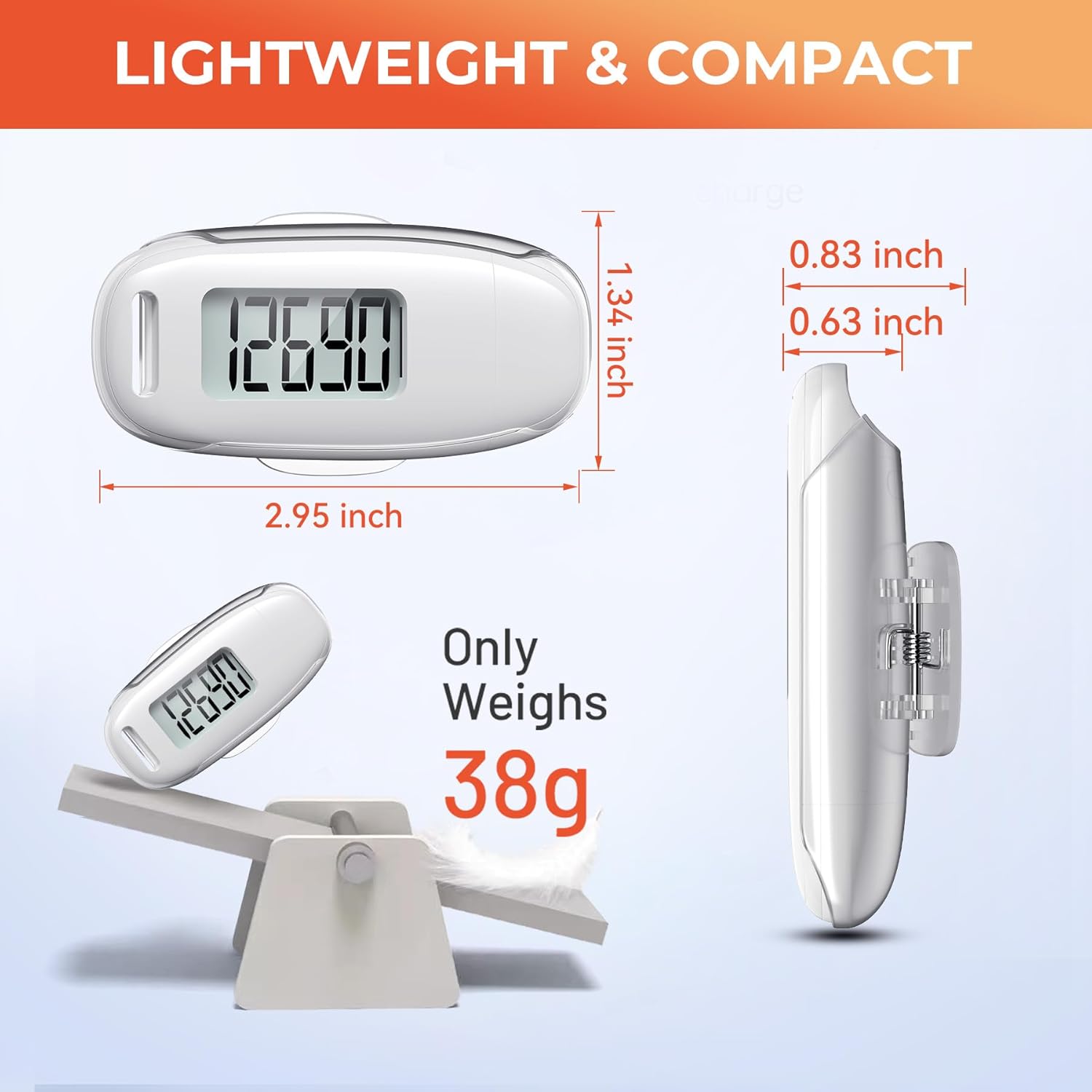 3D Pedometer for Walking, Simple Walking Step Counter with Removable Clip and Strap, USB Rechargeable Step Tracker with Backlight, Accurate Step Counter for Men Women Seniors