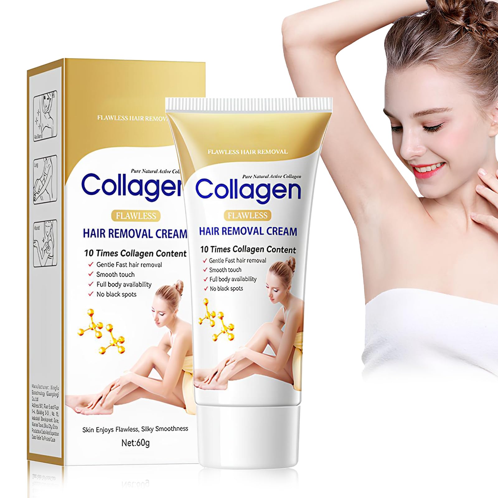 Hair Removal Cream for Intimate Areas, Arms and Legs, 60 g, Intimate Area Hair Removal Cream, Soft and Non-Irritating, Suitable for Underarms/Legs/Arms/Bikini, Unisex