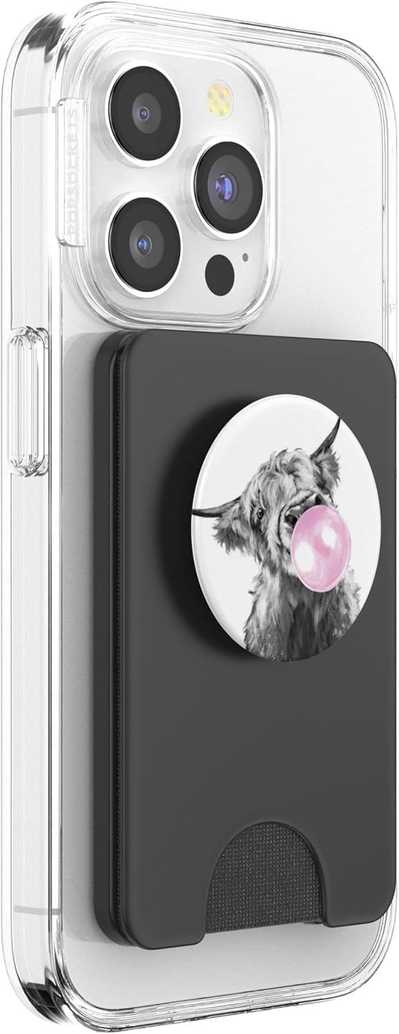 Funny Highland Cow with Bubble PopSockets PopWallet for MagSafe