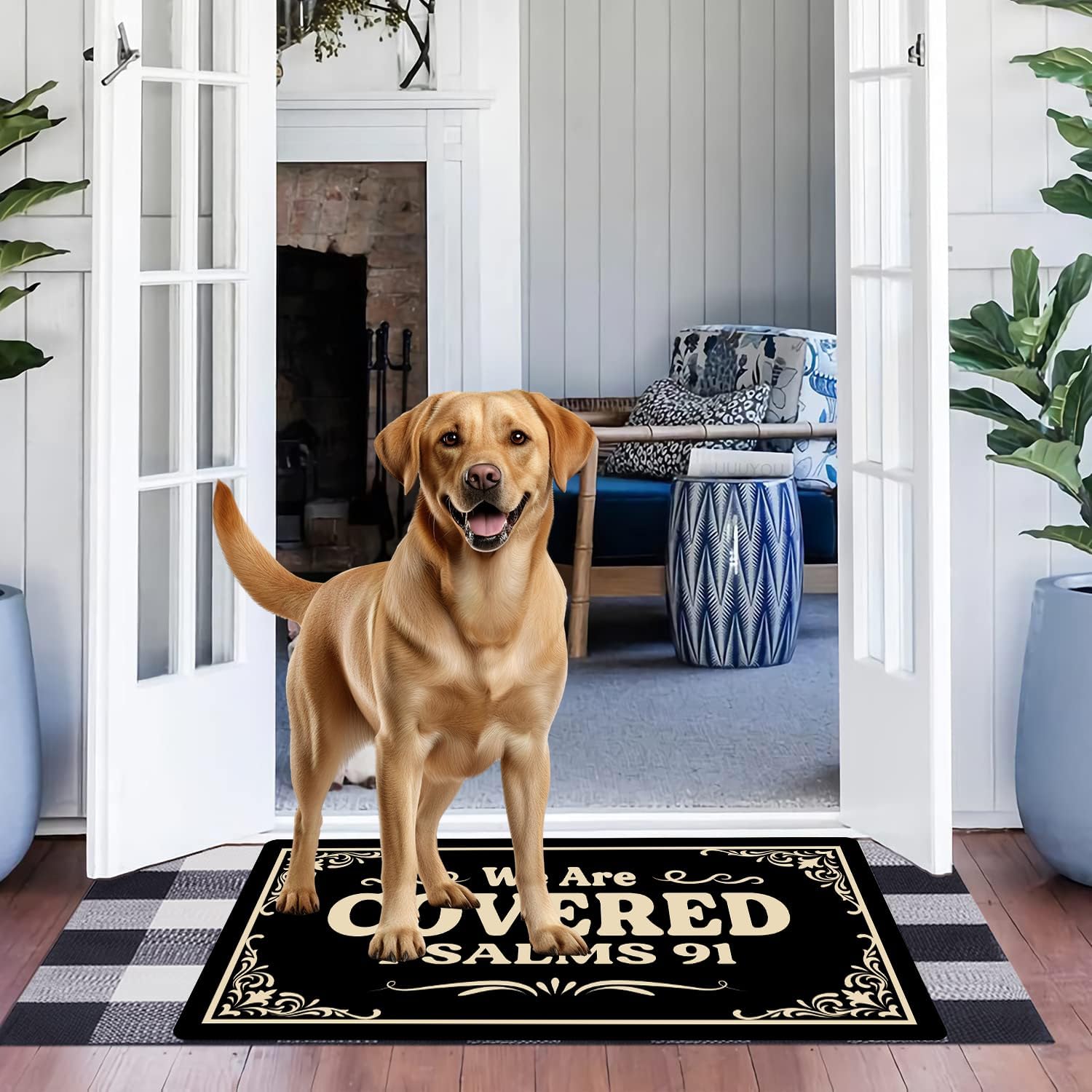 We are Covered Psalm 91 Custom Doormat Funny Front Door Mat, Cute Welcome Mat, Non-Slip Indoor & Outdoor, 17x30 Inches, Non-Slip Rubber Mat, Farmhouse Style Kitchen Rug