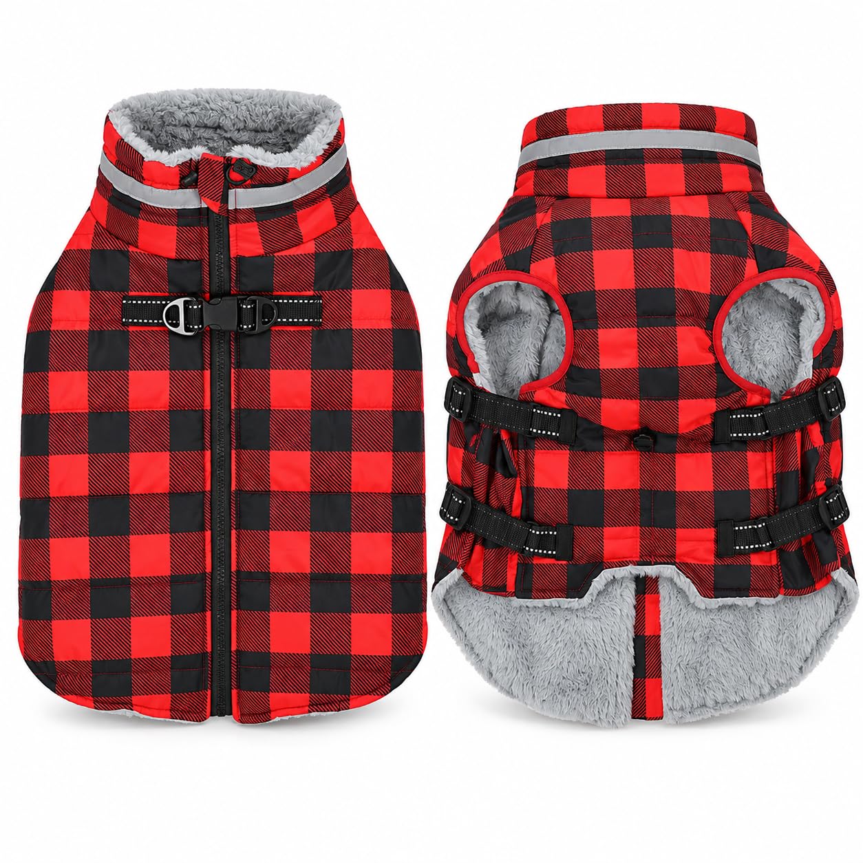 Dog Winter Coat Geyecete Dog Jacket,Plaid Plush Lined Coat for Cold Walks