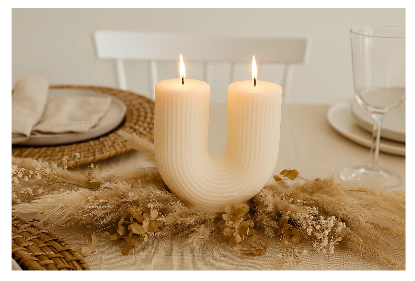 SPHINX Handmade Scented Soy Wax Candle| U Shape Ribbed Design|Aroma Candle for home decor,Diwali,Housewarming|Trousseau,Gift-Ready,Long Burning,Smoke-Free- (White- Rose)