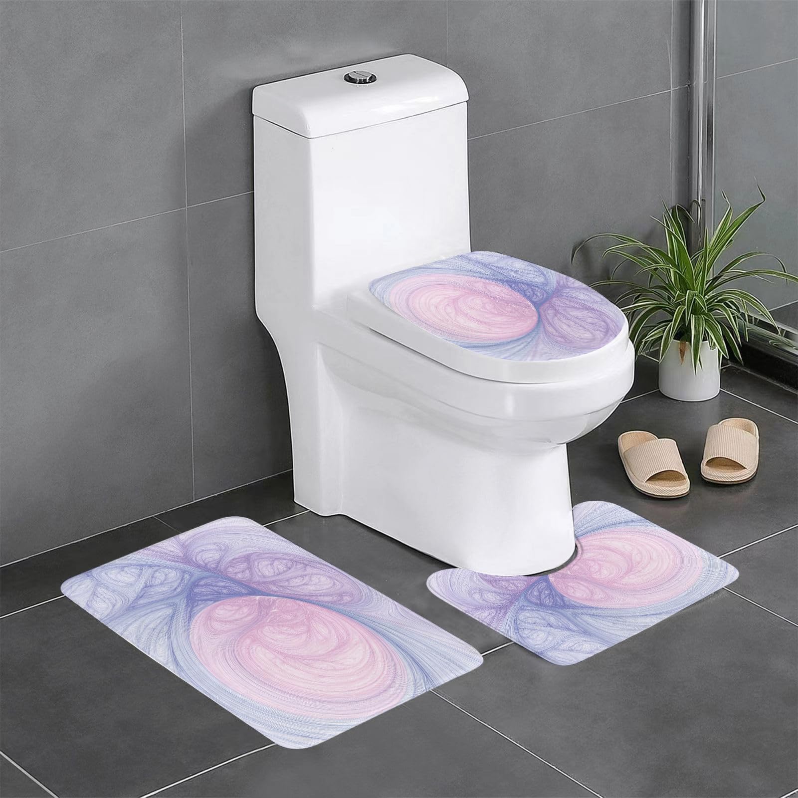 Set di 3 tappetini da Bagno, Lavabili in Lavatrice e Antiscivolo, in Morbida Fibra Superfine, con Motivo a Spirale.