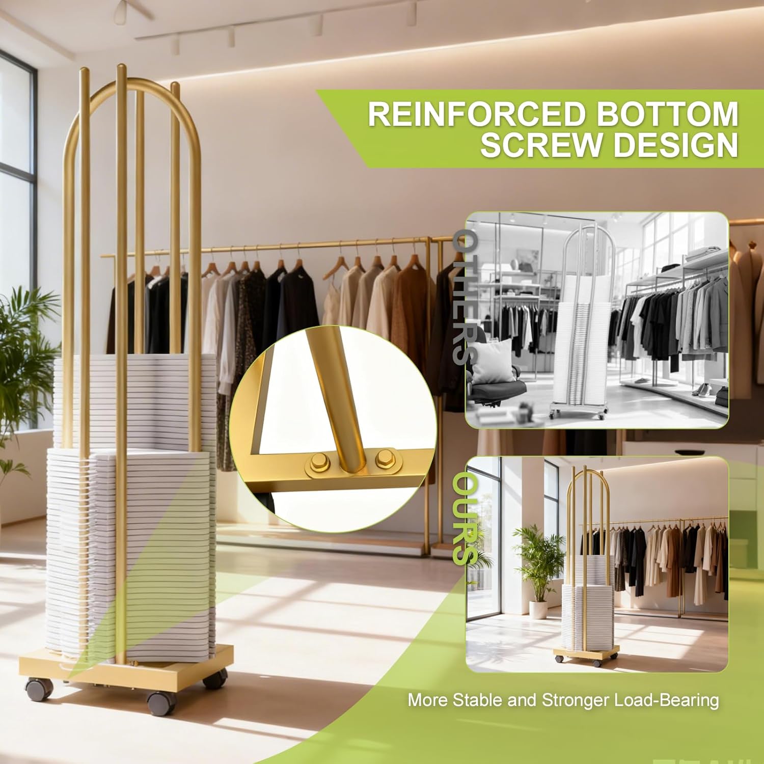 Large Capacity Hanger Organizer Stacker Stand, 2-in-1 Hanger Storage with Lockable Casters, Hanger Stacker for Closet, Laundry Room, Clothes Stores(Gold, 51 inch)