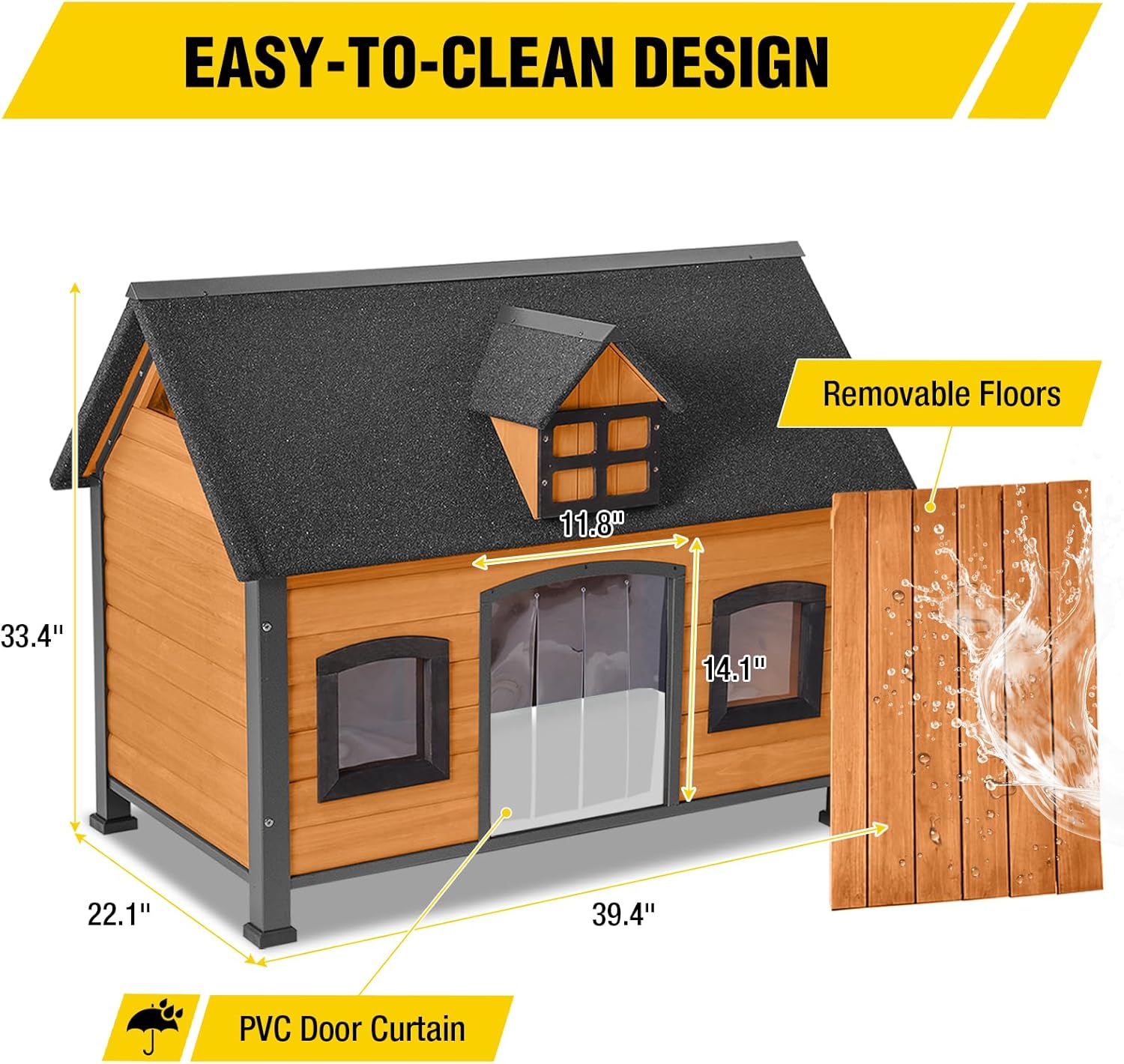 Dog House Outdoor Weatherproof Puppy Shelter Indoor Dog Kennel Anti-Bite Metal Frame Large Dog Home for Winter