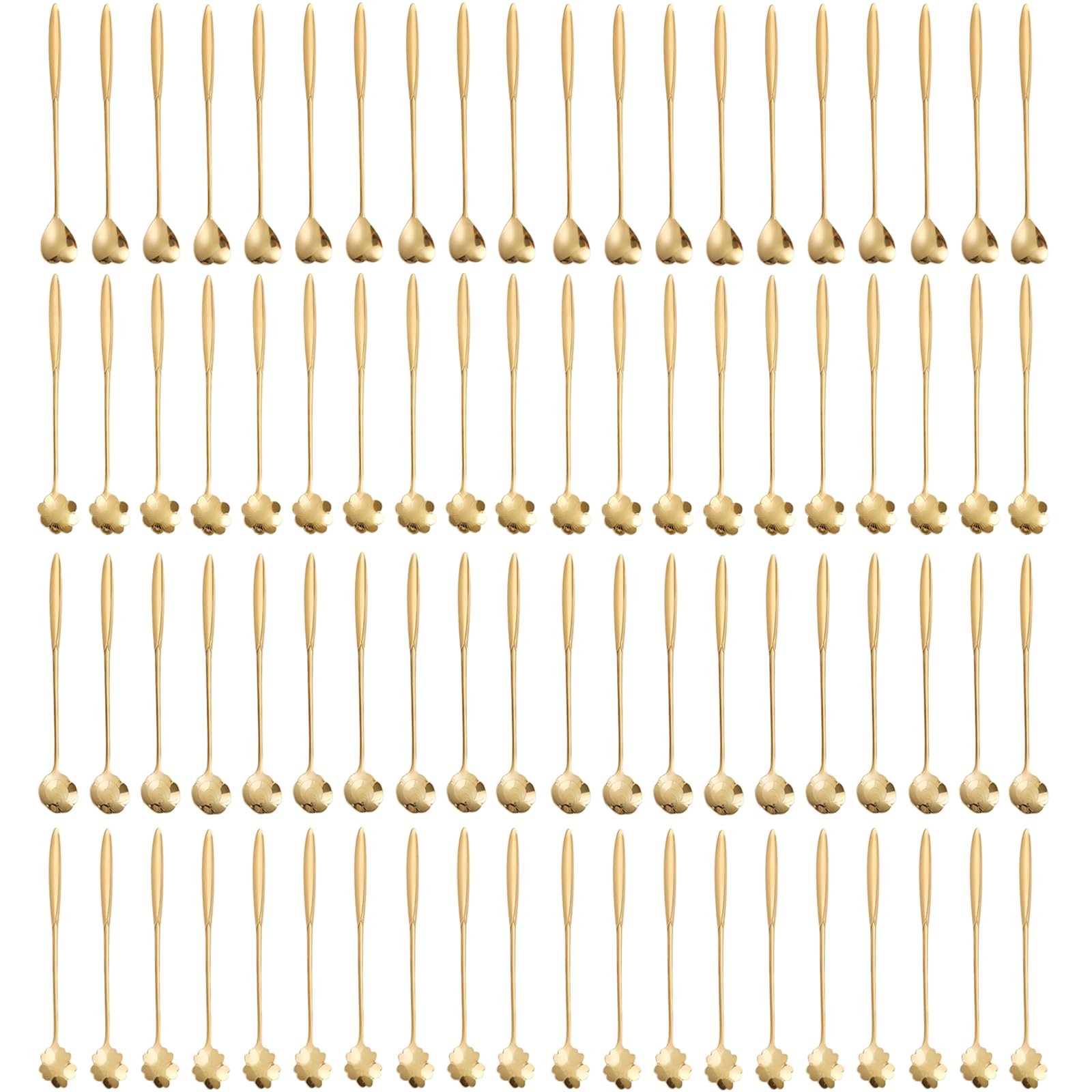 80 cuillères à thé dorées de 6,9 pouces, cuillères fleur et cœur pour café et dessert, manche long en acier inoxydable pour remuer, pour café, restaurant, fête, 4 formes