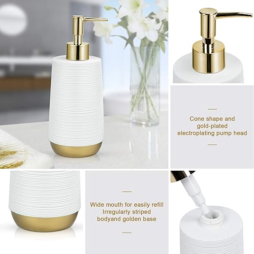Miniatura 3 de TONIAL Bathroom Accessories Gift Set, Bathroom Decor Set 4 Piece White-Queen Gold with SoapLotion Dispenser, Toothbrush Holder, Soap Dish, Tumbler
