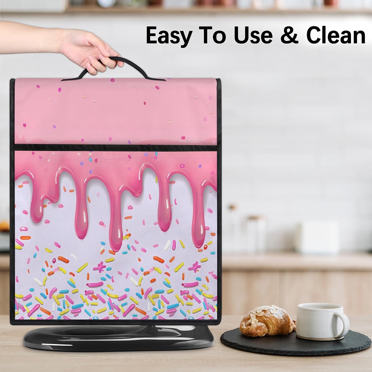Mixer Cover Pink Glaze Dripping Pattern Kitchen Stand Mixer Cover 5-8 Quart with Pockets Coffee Maker Blender Dust Cover Appliance Covers