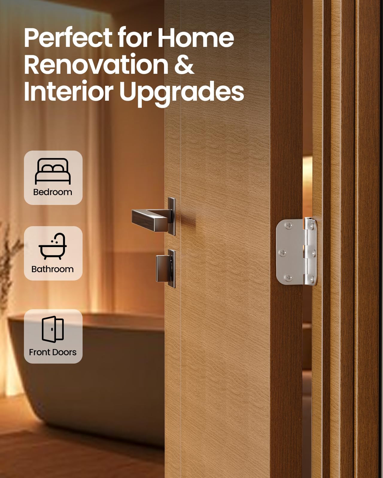 Bisagras de puerta de níquel cepillado – Paquete de 42 bisagras de puerta redondeadas de 3.5 pulgadas con radio de 5/8 pulgadas de níquel satinado para puertas interiores y exteriores