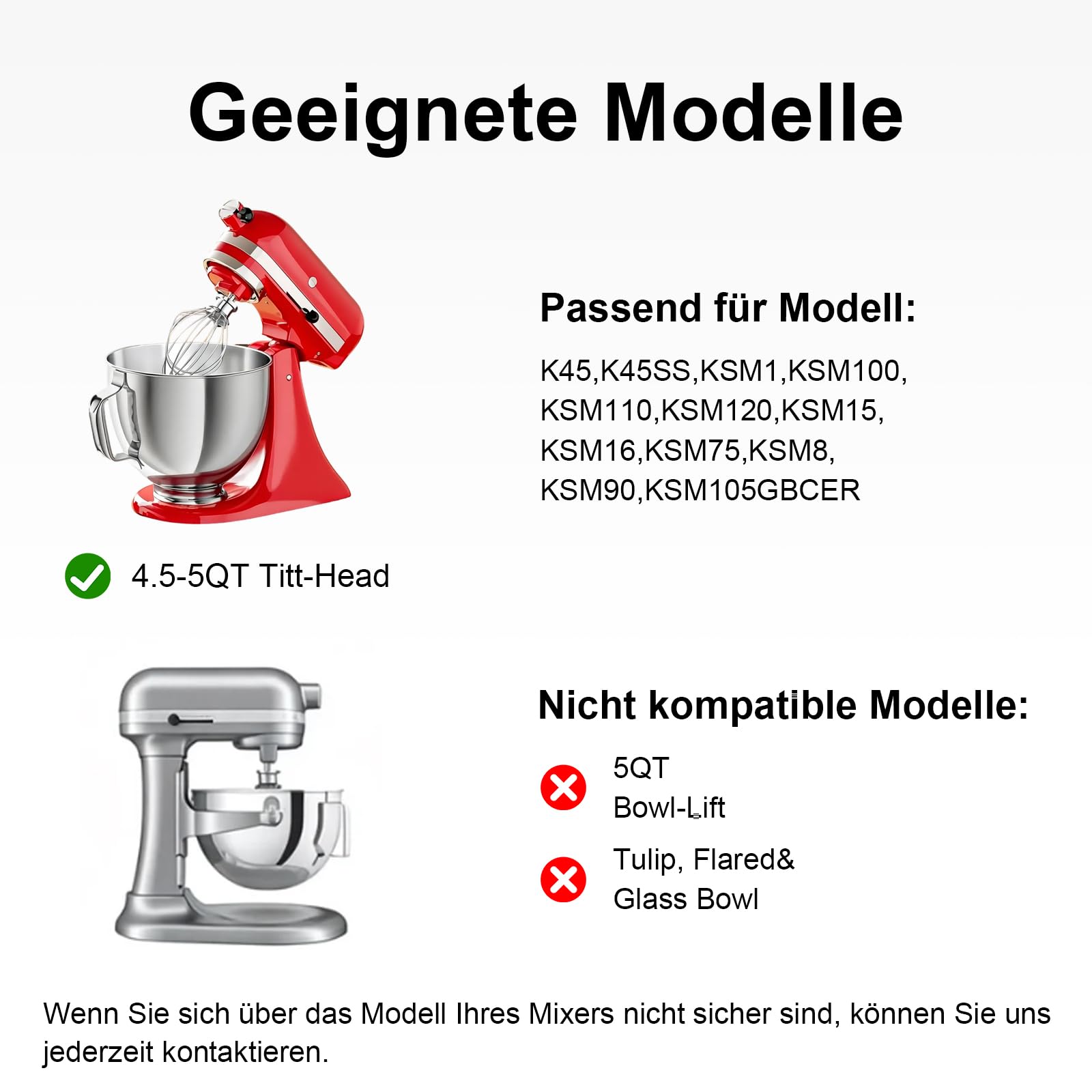 Edelstahl Schüssel für Kitchen Aid 4,5-5 Quart Standmixer, Eiscrememaschine Aufsatz,Schüssel Silber Ersatzteile,Standrührer Edelstahlschüssel mit Griff Rührschüssel Ersatz