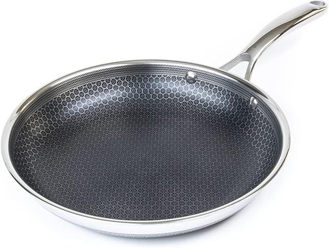 HexClad 25 cm Hybrid Stainless Steel Frying Pan with Stay-Cool Handle - PFOA Free, Oven Safe, Non-Stick, Works with Induction Cooktop, Gas, Ceramic, and Electric Stove