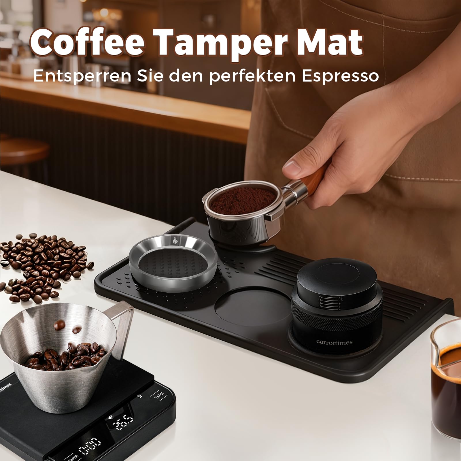 Tampermatte aus lebensmittelechtem Silikon 26.5cm×14.3cm | 7 mm dicke rutschfeste Barista Matte für Espresso Tamper, Kaffeematte & Tamping Matte – Perfektes Espresso Zubehör