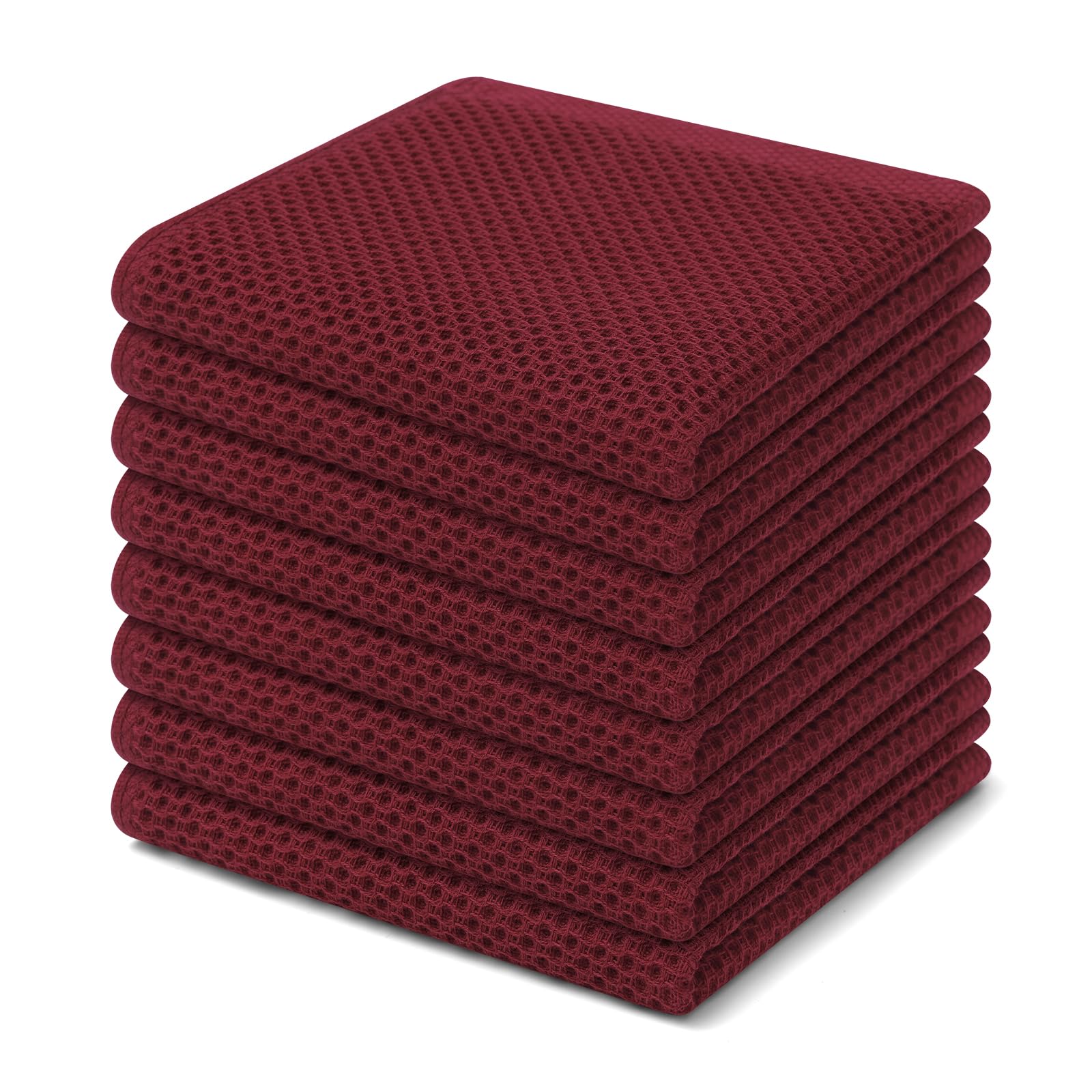 Homaxy 100% Cotton Waffle Weave Kitchen Dish Cloths 8-Pack, Burgundy