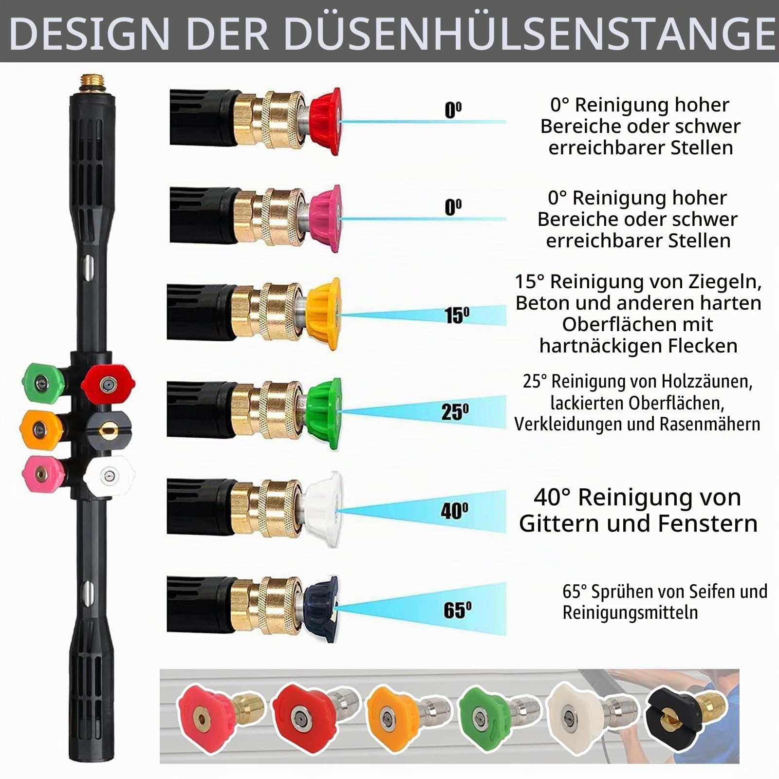 Hochdruckreiniger Verlängerung für Kärcher, 10er Pack Verlängerungsrohr Kit 4000 psi Hochdruckreiniger Zubehör mit 5 Düsenspitzen 1/4 zoll Schnellanschluss Hochdruckdüse für Gartenschlauch