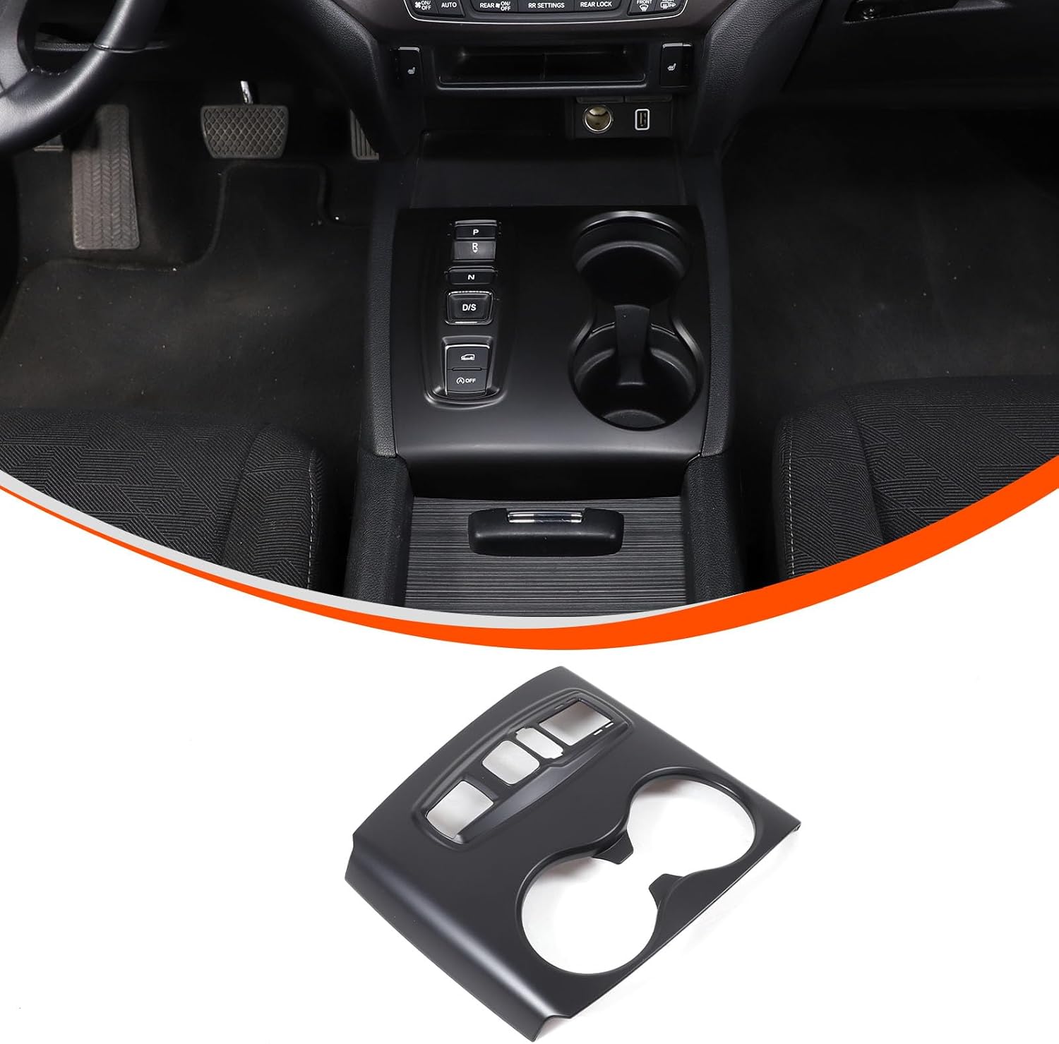 Gear Shift Panel Cover Trim for Honda Pilot 2016 2017 2018 2019 2020 2021 2022, Gear Shift Knob Console Panel Cover Trim, Center Console Cup Holder Frame Protector Accessories, ABS (Matt Black)