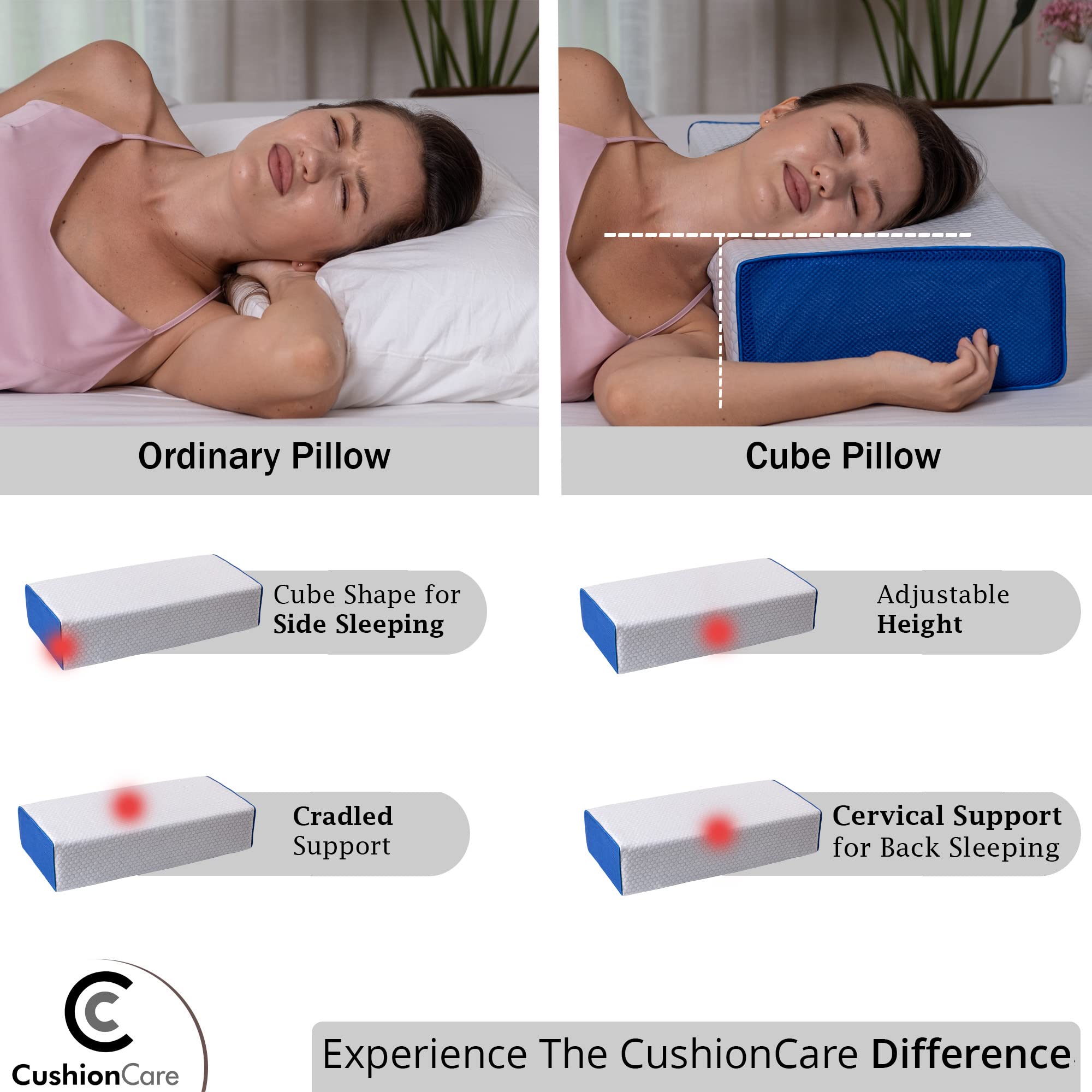 Amazon｜CushionCareキューブ枕 調節可能な低反発素材 横向きで