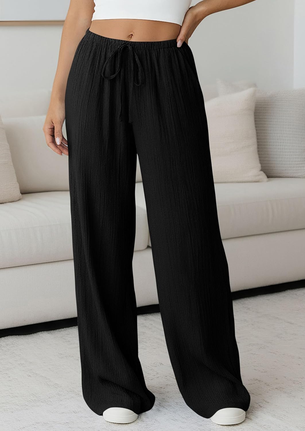 PRETTYGARDEN Womens Palazzo Pants Summer Fashion 2026 High Waisted Wide Leg Drawstring Flowy Beach Trousers with Pockets - Image 8