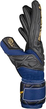 قفازات Reusch Attrakt Gold X NC لحارس المرمى، أزرق/ذهبي/أسود ممتاز، مقاس 9