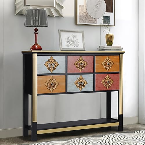 MAISON ARTS Armario de almacenamiento Accent con 6 cajones de 28.2 pulgadas de alto, mesa consola moderna para entrada, mesa de sofá MDF con estante