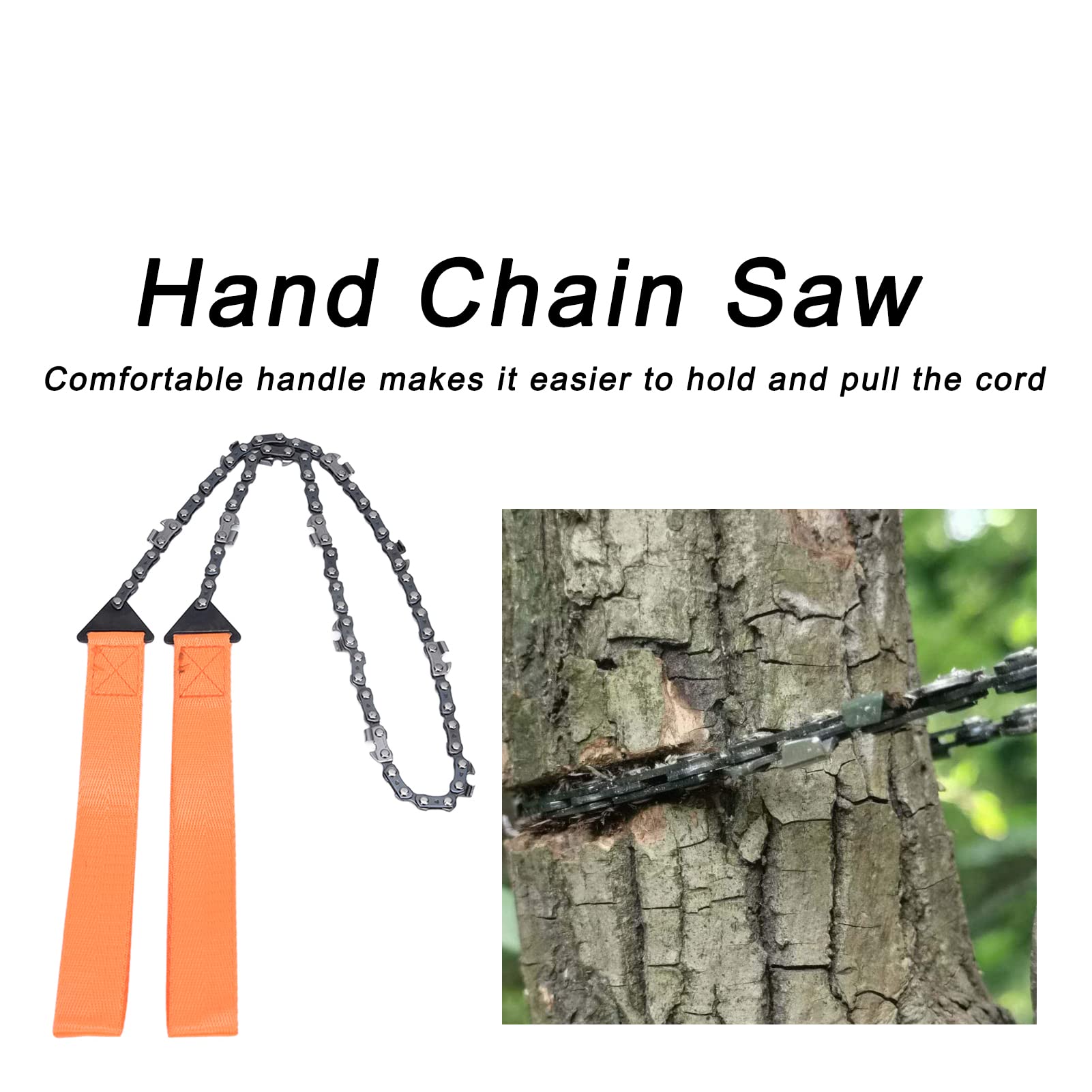 Azusumi 24 Inch Outdoor Pocket Chainsaw Survival Zipper Saw Hand Saw Chain Tool for Wood Cutting Orange