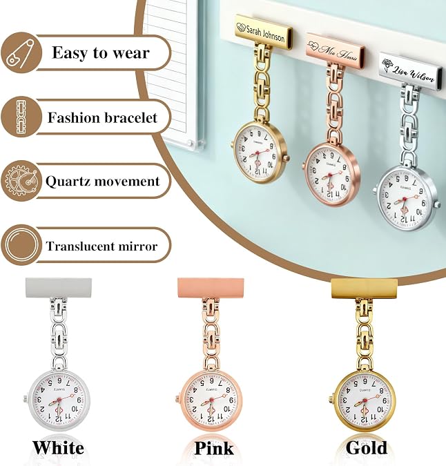 Personalized Nurse Watch Clip On with Engraving Name Custom Nursing Fob Watches with Second Hand Customizable Nurses Pocket Watches Gift for Women (fob Watches for Nurses)