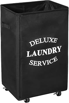 WOWLIVE Large Rolling Laundry Basket Wheels 90L Collapsible Tall Laundry Hamper Handle Foldable Dirty Clothing Basket Fold up Rectangular Hampers for Laundry Dorm Room Black