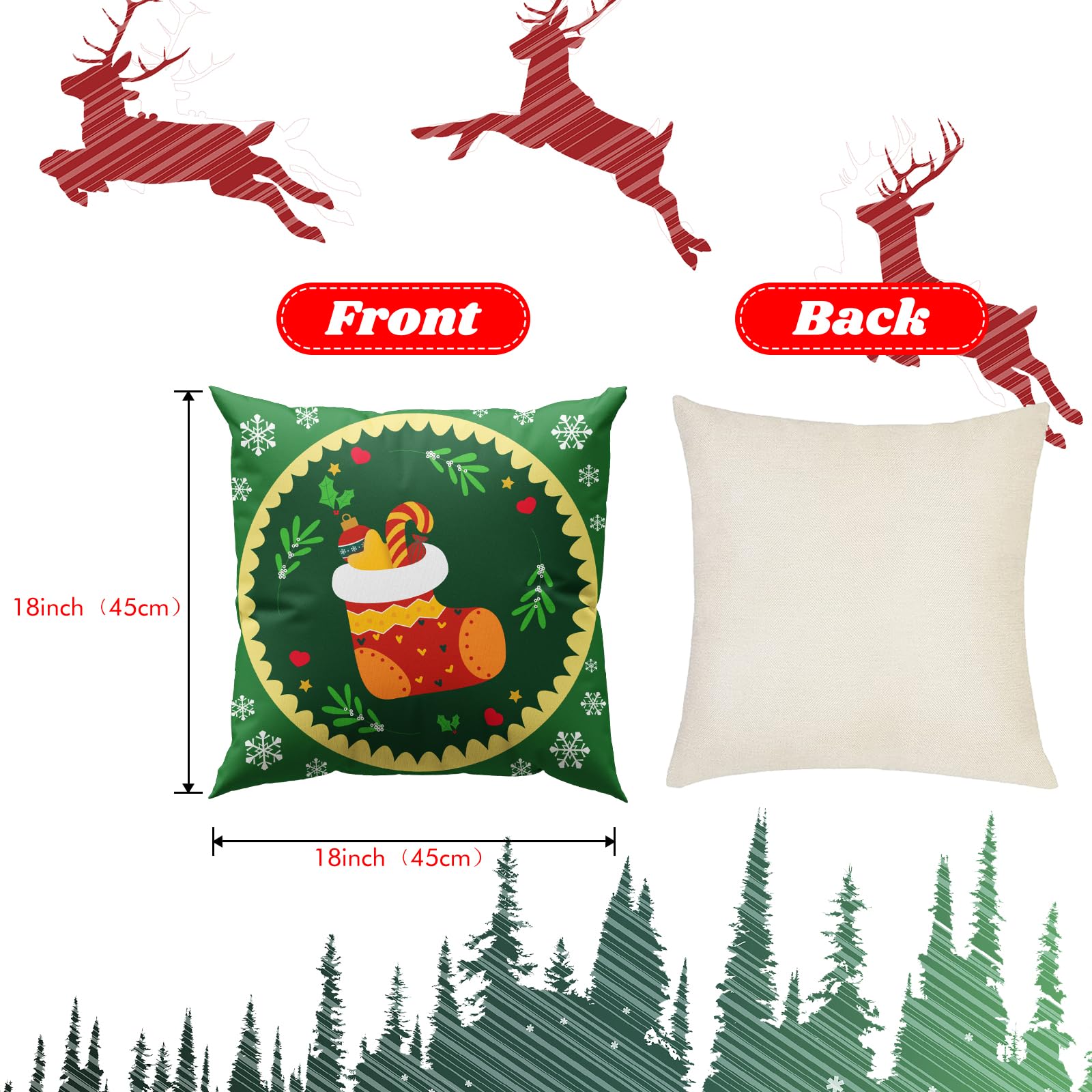 KISVODS - Juego De 4 Fundas De Almohada De Navidad De 18 X 18 Pulgadas