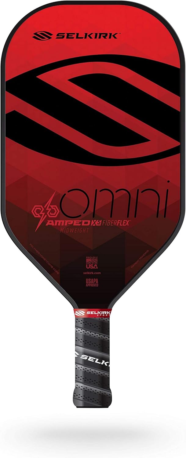 Selkirk Sport 2024 Amped Pickleball Paddle | Fiberglass Pickleball Paddle with a Polypropylene X5 Core | Pickleball Rackets Made in The USA | Omni Midweight Red