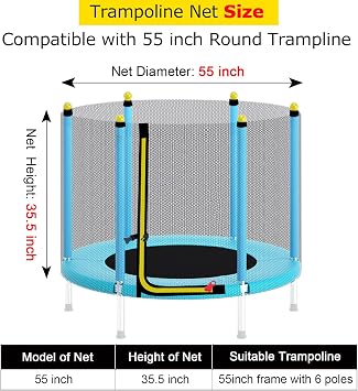 55 60 Trampoline Replacement Net, with Zippers, Protection Buckles(Net Only)