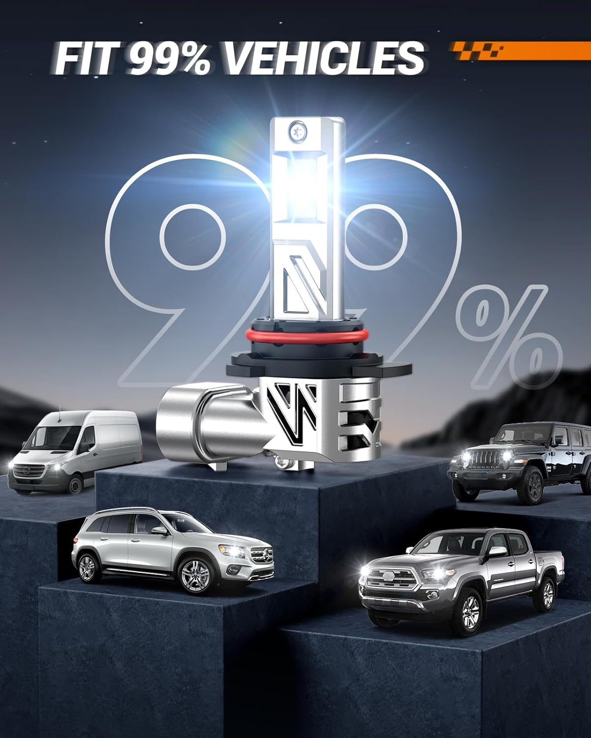 SEALIGHT 9012 Light Headlight Bulbs, 800% 44,000LM Super Bright, 1:1 Real Size, 6500K Cool White Bulbs for Car Powersports ATV/UTV, Pack of 2