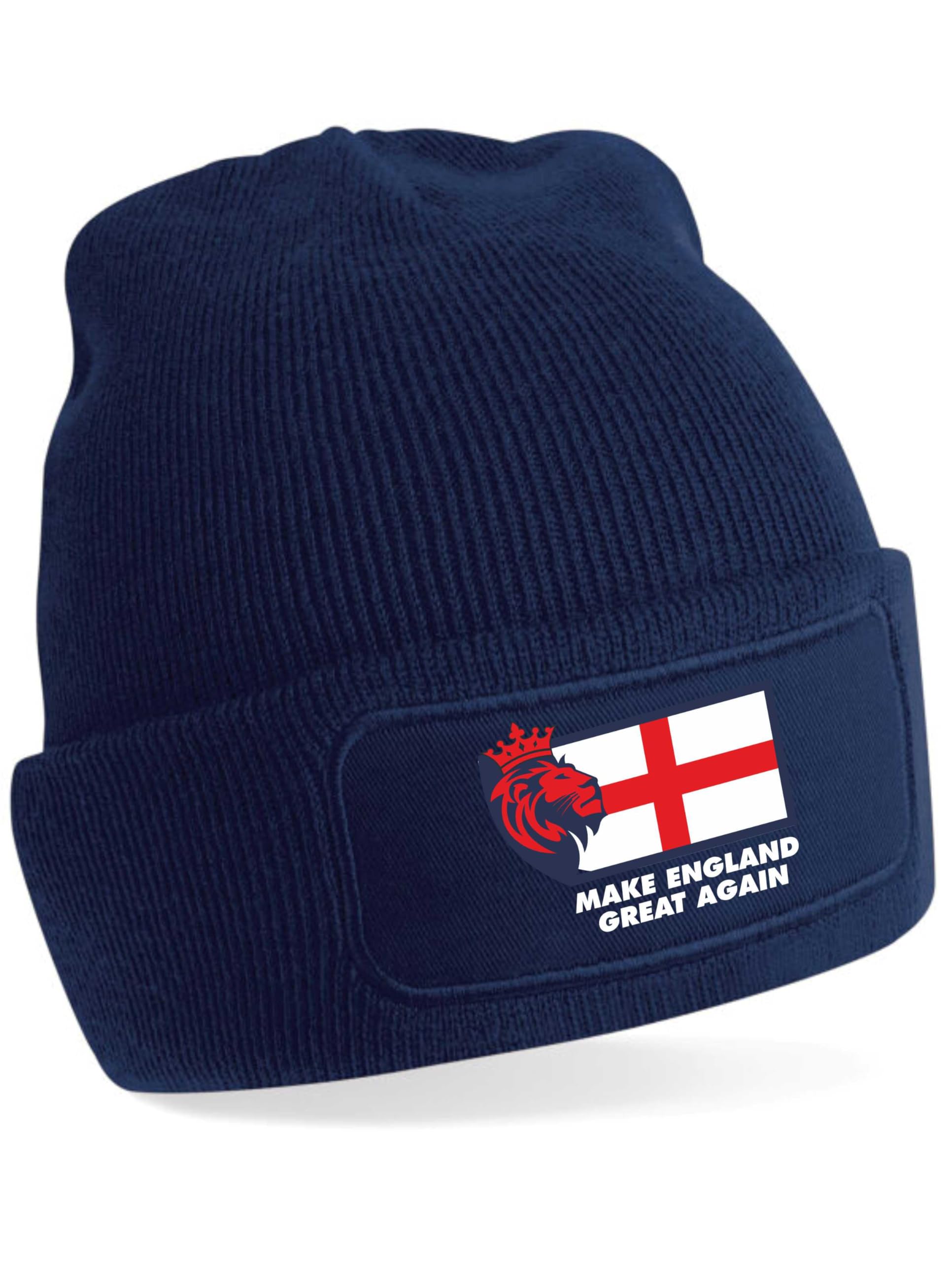 Print4u Women's Blue Beanie Hat Make England Great St George Cross Lion Head Patriot English