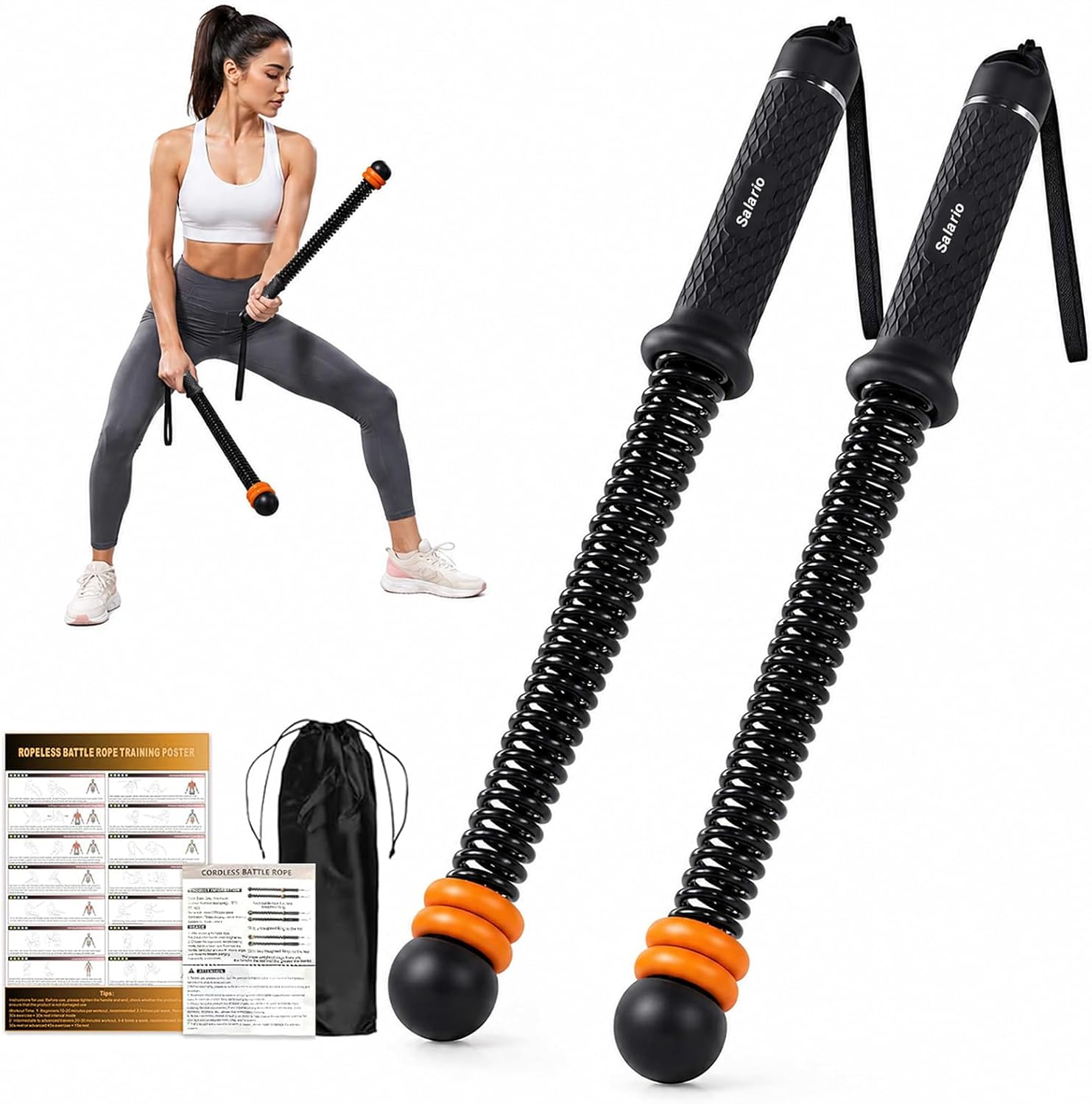 Portable Cordless Battle Ropes – Home Gym Workout Equipment for Intensive Training & Core Strength, Ideal for Home, Office, Travel and Small Spaces(Black)