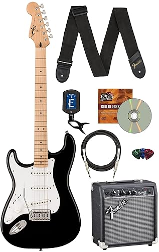 Fender Squier Sonic Stratocaster Left-Handed - Black Bundle with Frontman 10G Amp, Cable,Tuner, Strap, Picks, and Austin Bazaar Guitar DVD - Left- Handed Bundle w/ Amp - Black